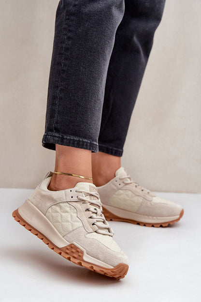 Lace-Up Suede Sneakers Beige