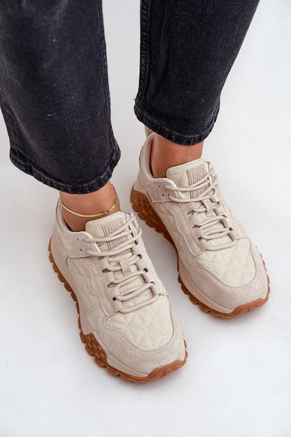 Lace-Up Suede Sneakers Beige