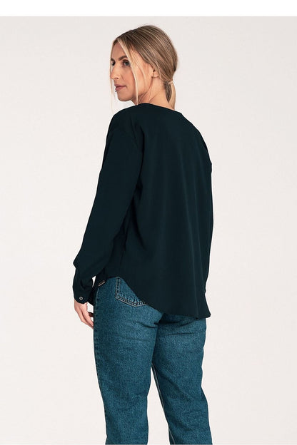 Long Sleeve V-Neck Buttoned Blouse