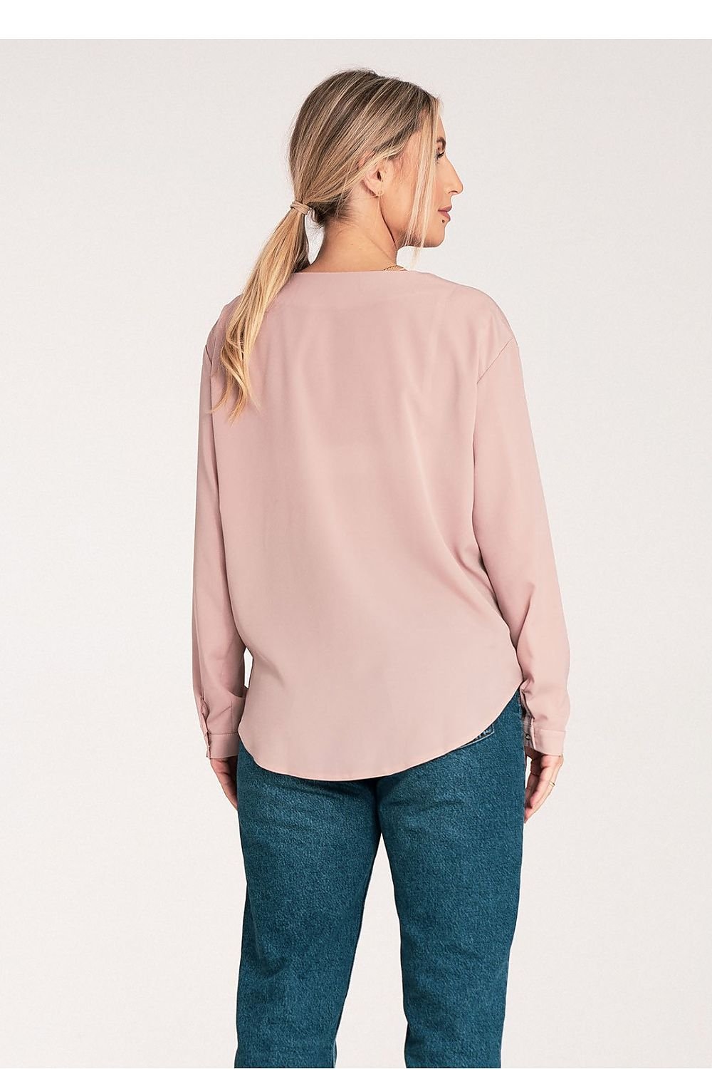 Long Sleeve V-Neck Buttoned Blouse