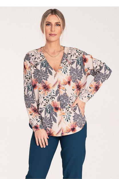 Long Sleeve V-Neck Buttoned Blouse