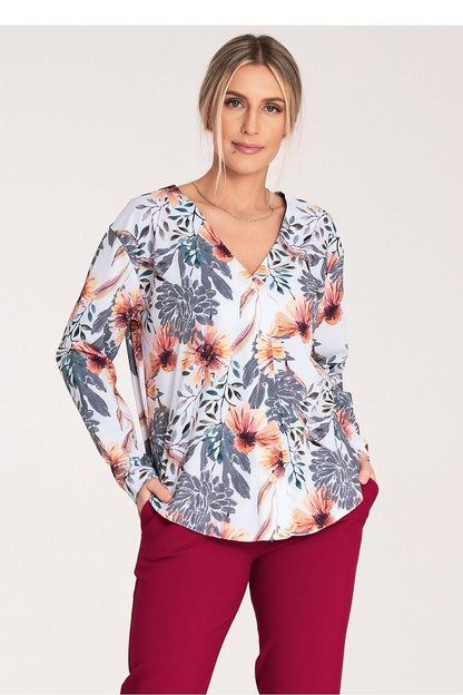 Long Sleeve V-Neck Buttoned Blouse