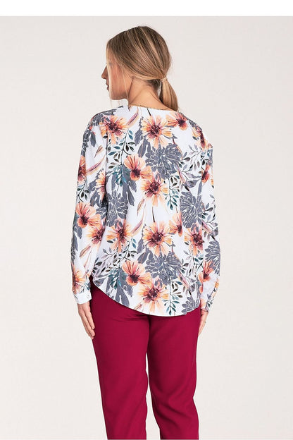 Long Sleeve V-Neck Buttoned Blouse