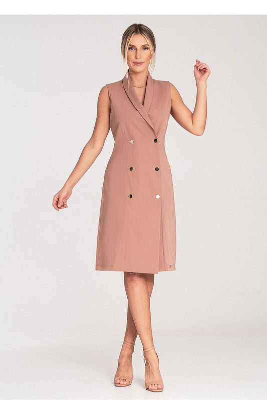 Double-Breasted Sleeveless Midi Dress