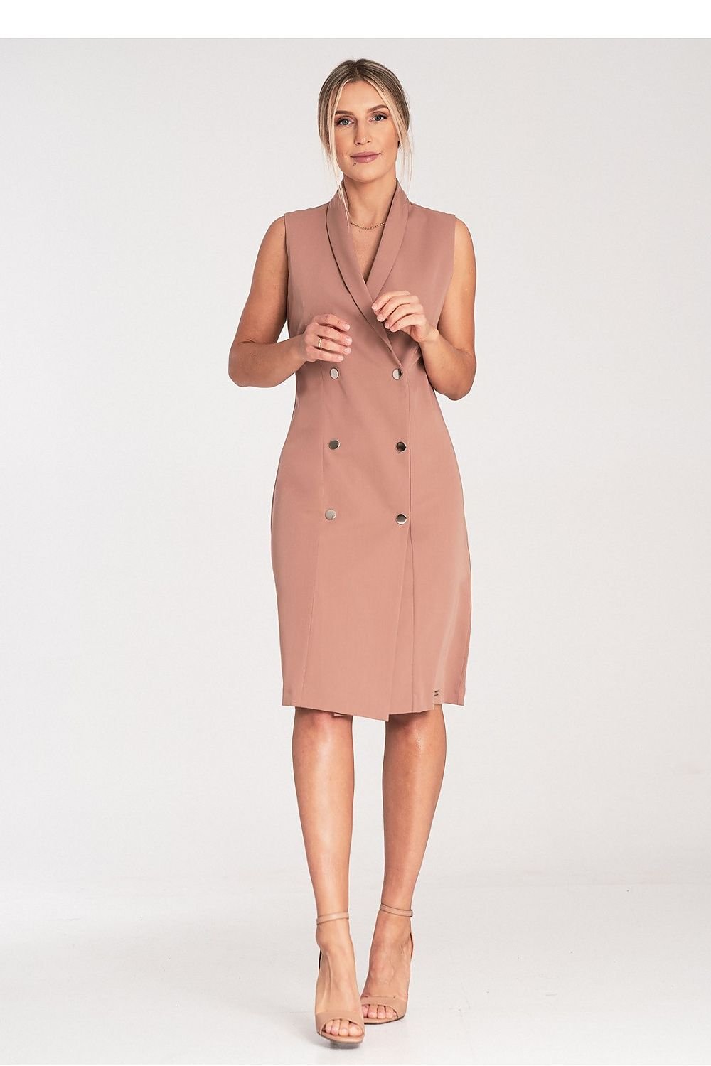 Double-Breasted Sleeveless Midi Dress