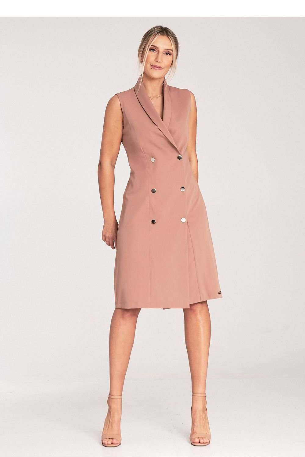 Double-Breasted Sleeveless Midi Dress