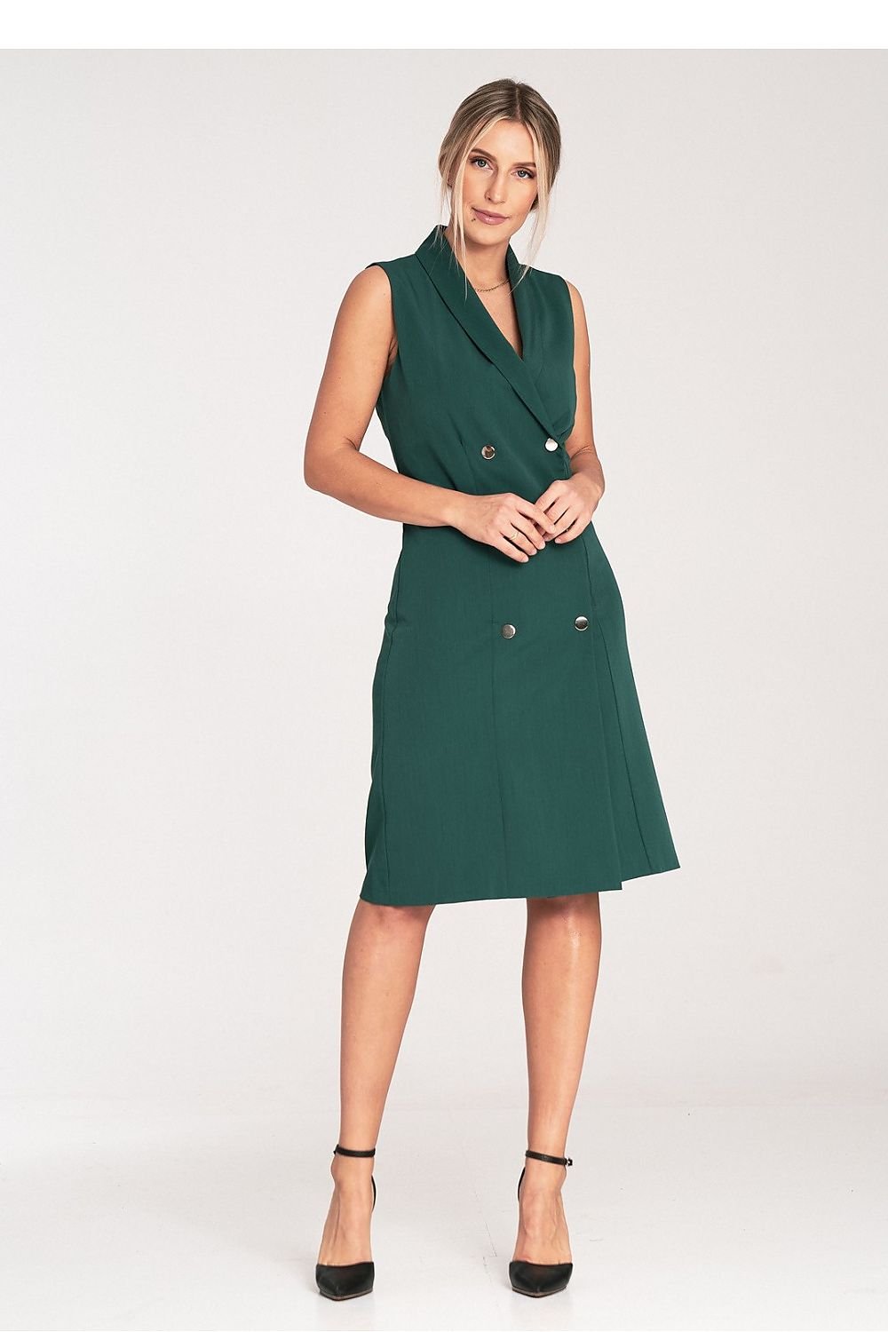 Double-Breasted Sleeveless Midi Dress