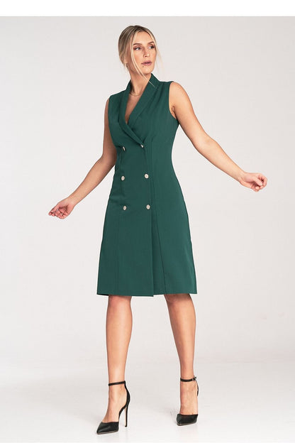 Double-Breasted Sleeveless Midi Dress