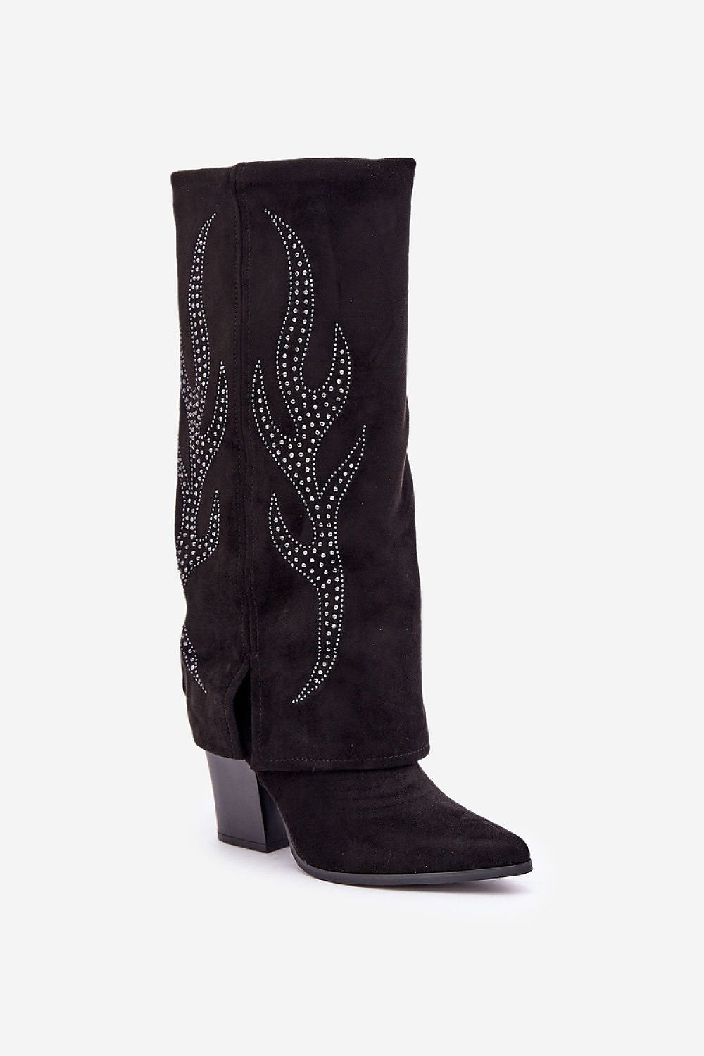 Pointed Toe Embellished Block Heel Boots