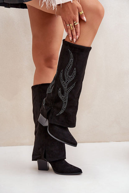 Pointed Toe Embellished Block Heel Boots