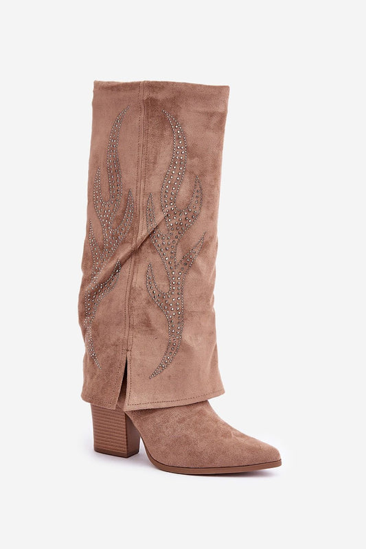 Pointed Toe Embellished Block Heel Boots