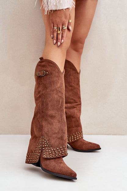 Buckle & Jet Stones Rolled-Up Heel Boots