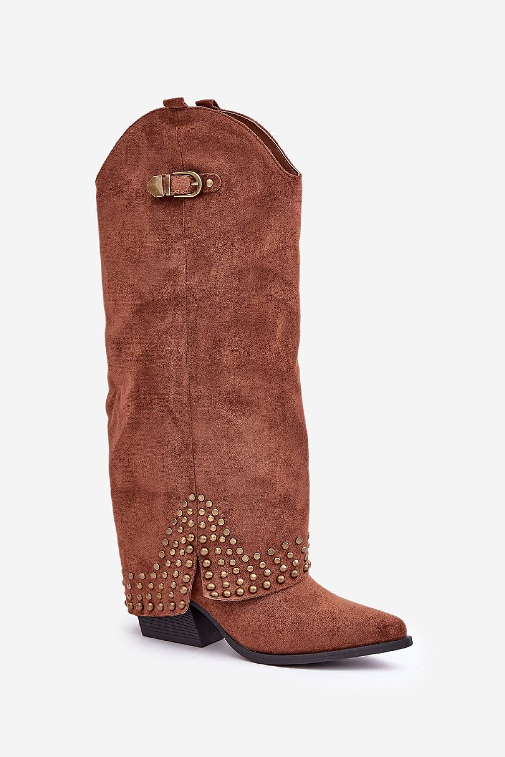 Buckle & Jet Stones Rolled-Up Heel Boots