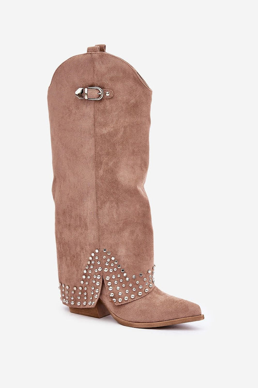 Buckle & Jet Stones Rolled-Up Heel Boots