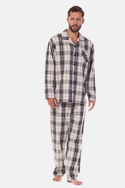 Button-Down Men's Checkered Pajama Set