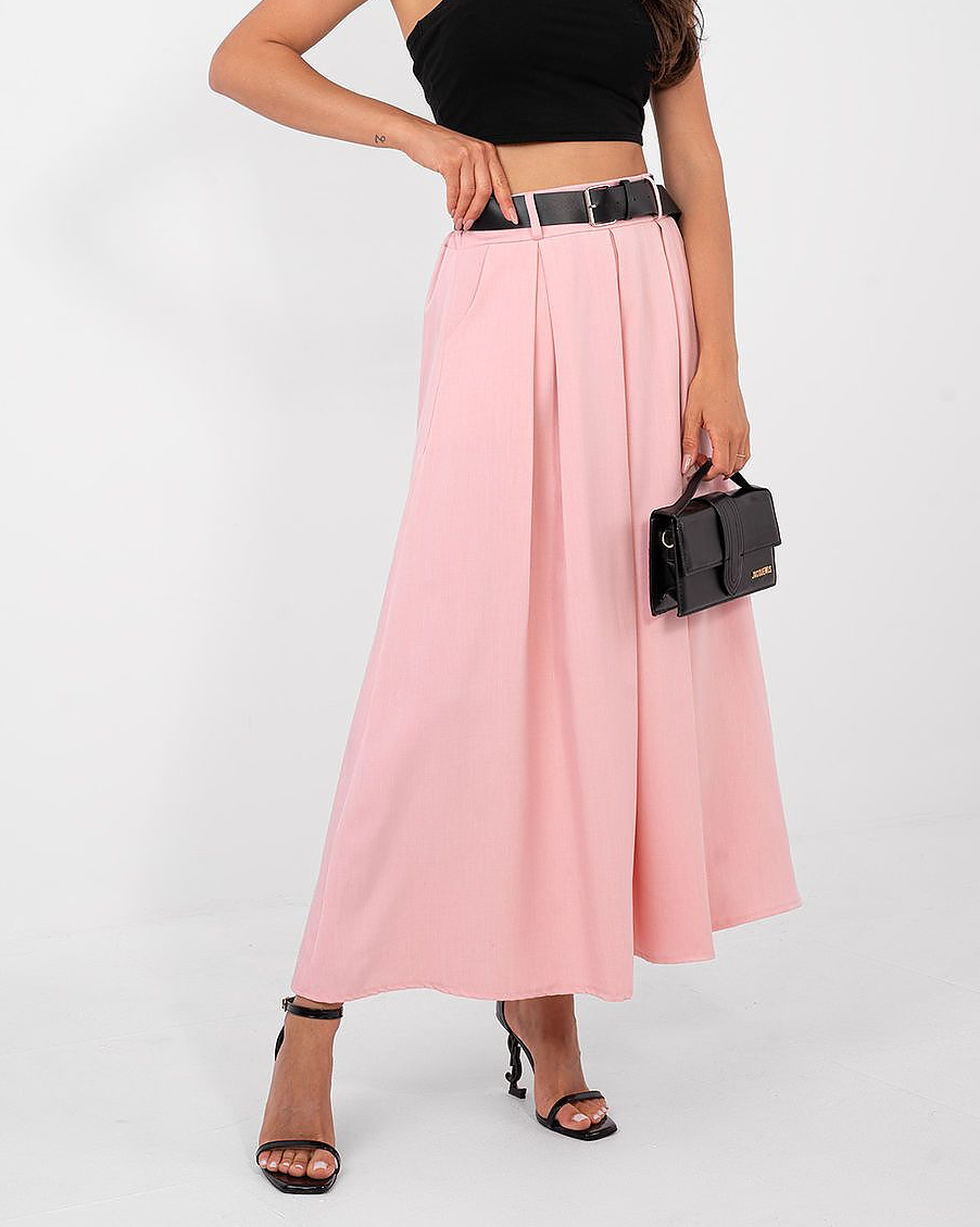 Flared Maxi Skirt with Back Elastic Waistband and Pockets