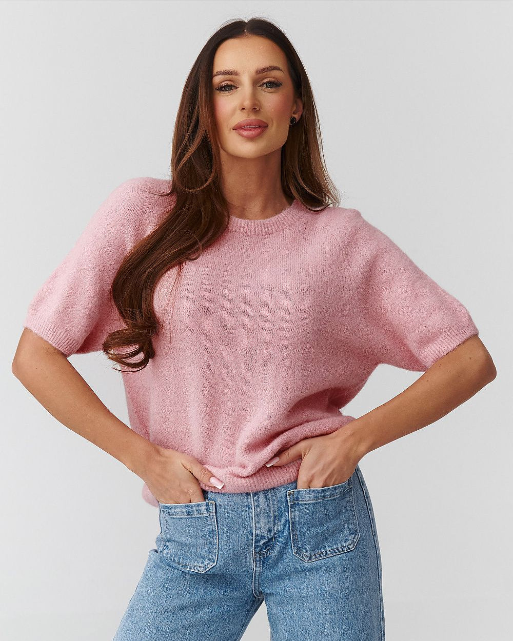  Short sleeve sweater model 224079 Makadamia 