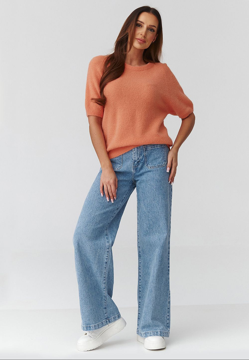  Short sleeve sweater model 224080 Makadamia 