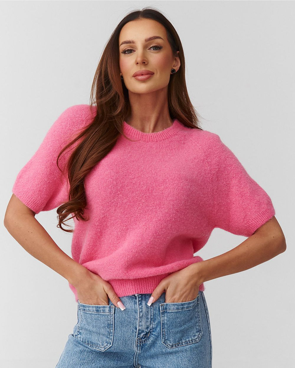  Short sleeve sweater model 224084 Makadamia 