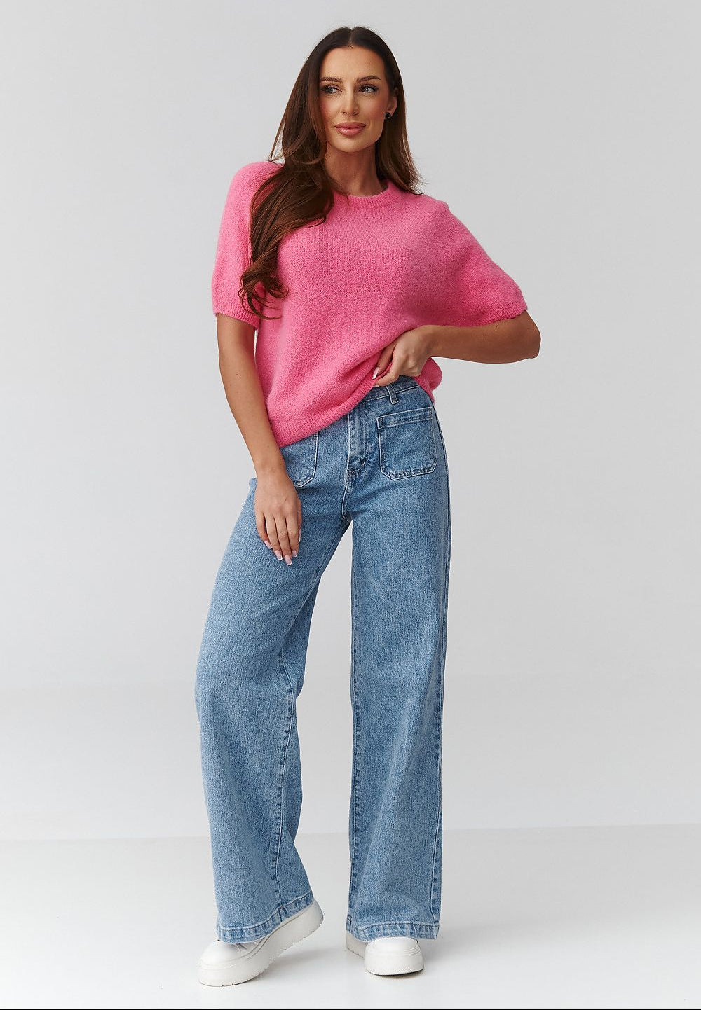  Short sleeve sweater model 224084 Makadamia 