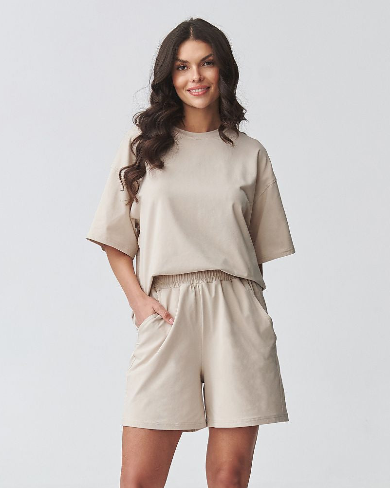 Loose Fit Blouse and Shorts Women's 2-Pice Comfy Set