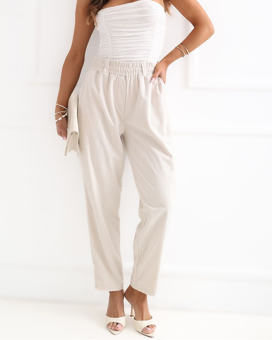 Corduroy Paperbag Trousers | Beige