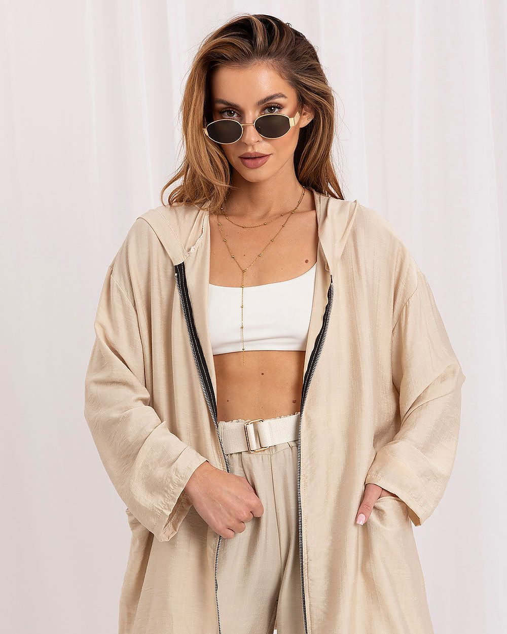 Long Cut Zip-Up Lightweight Oversized Hoodie