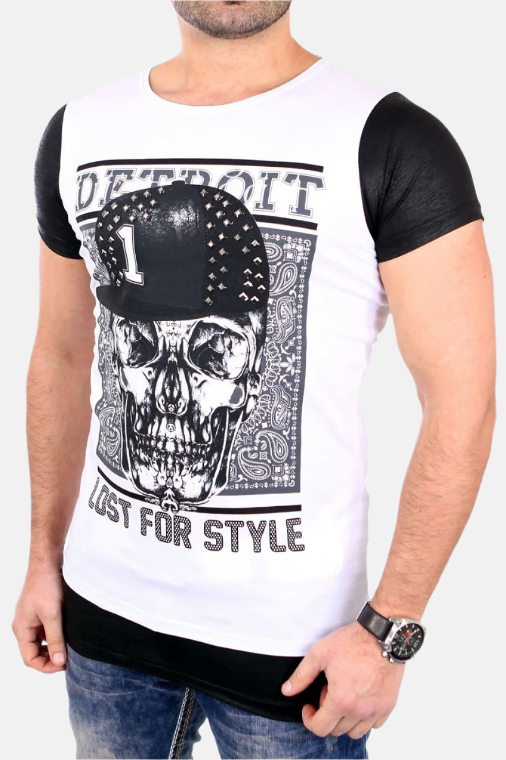 Contrast White & Black Detroit T-Shirt