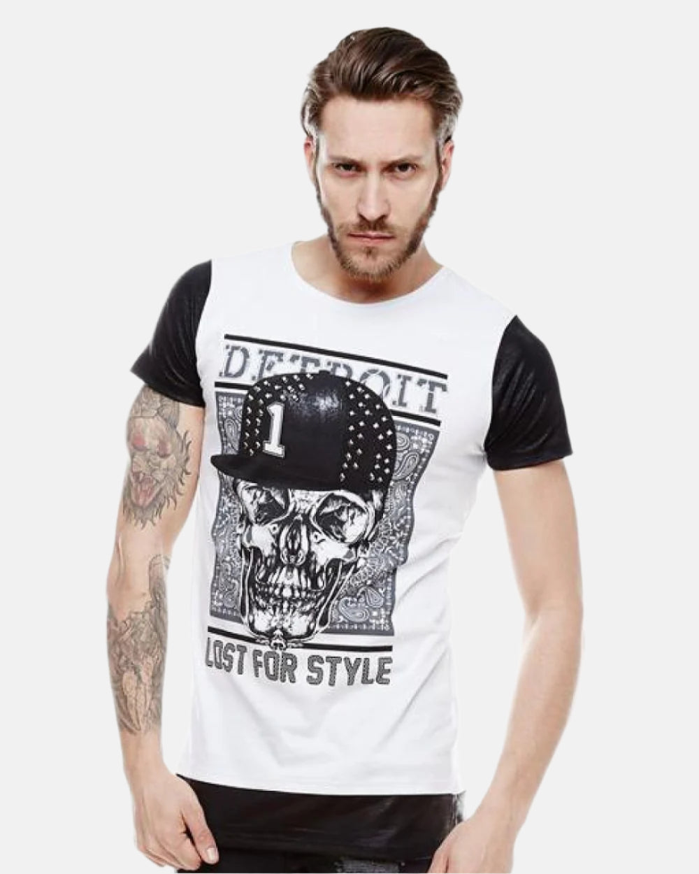 Contrast White & Black Detroit T-Shirt