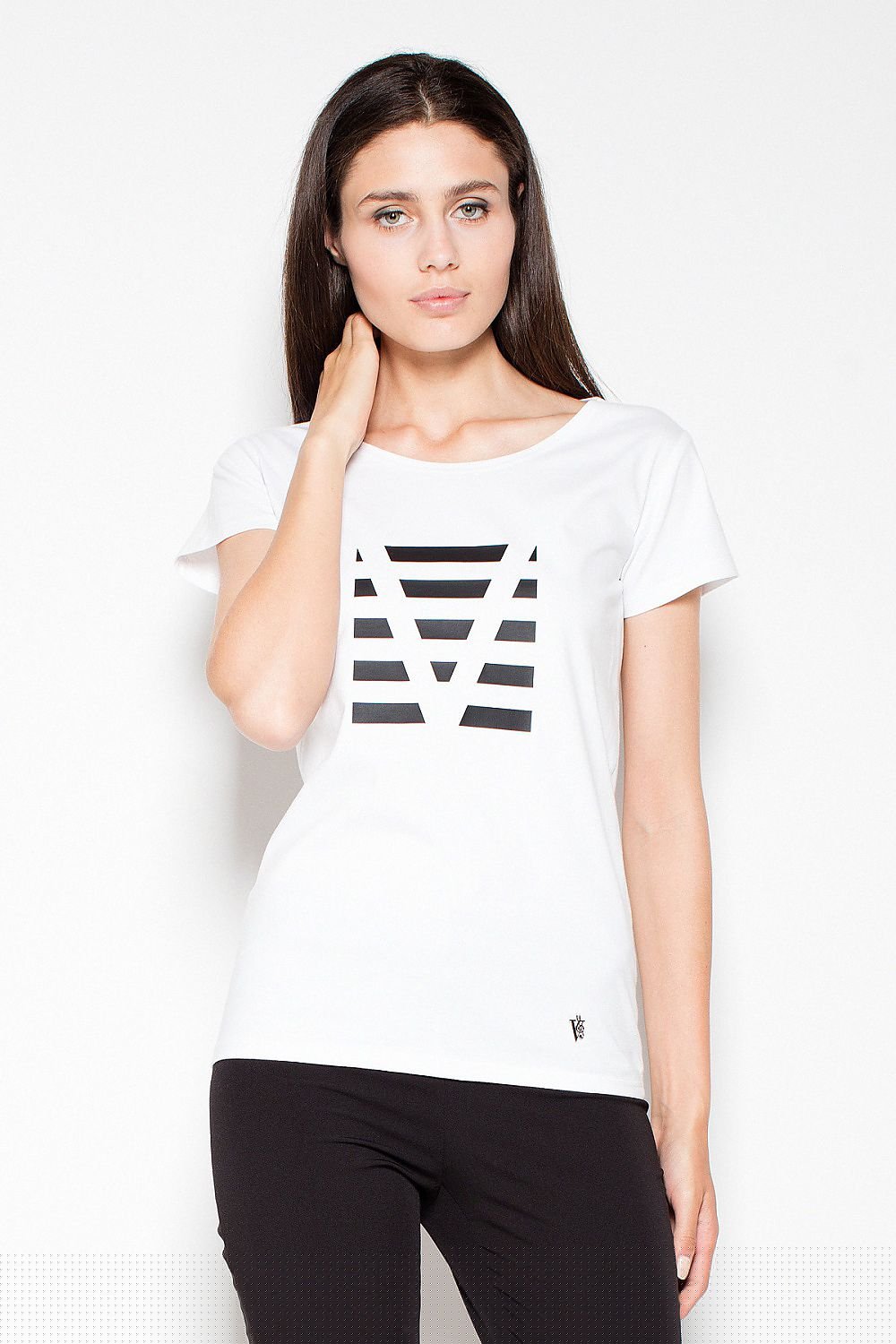 Short Sleeve V-Print Cotton T-Shirt