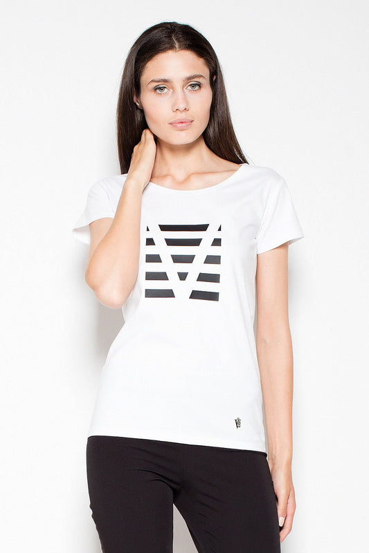 Short Sleeve V-Print Cotton T-Shirt