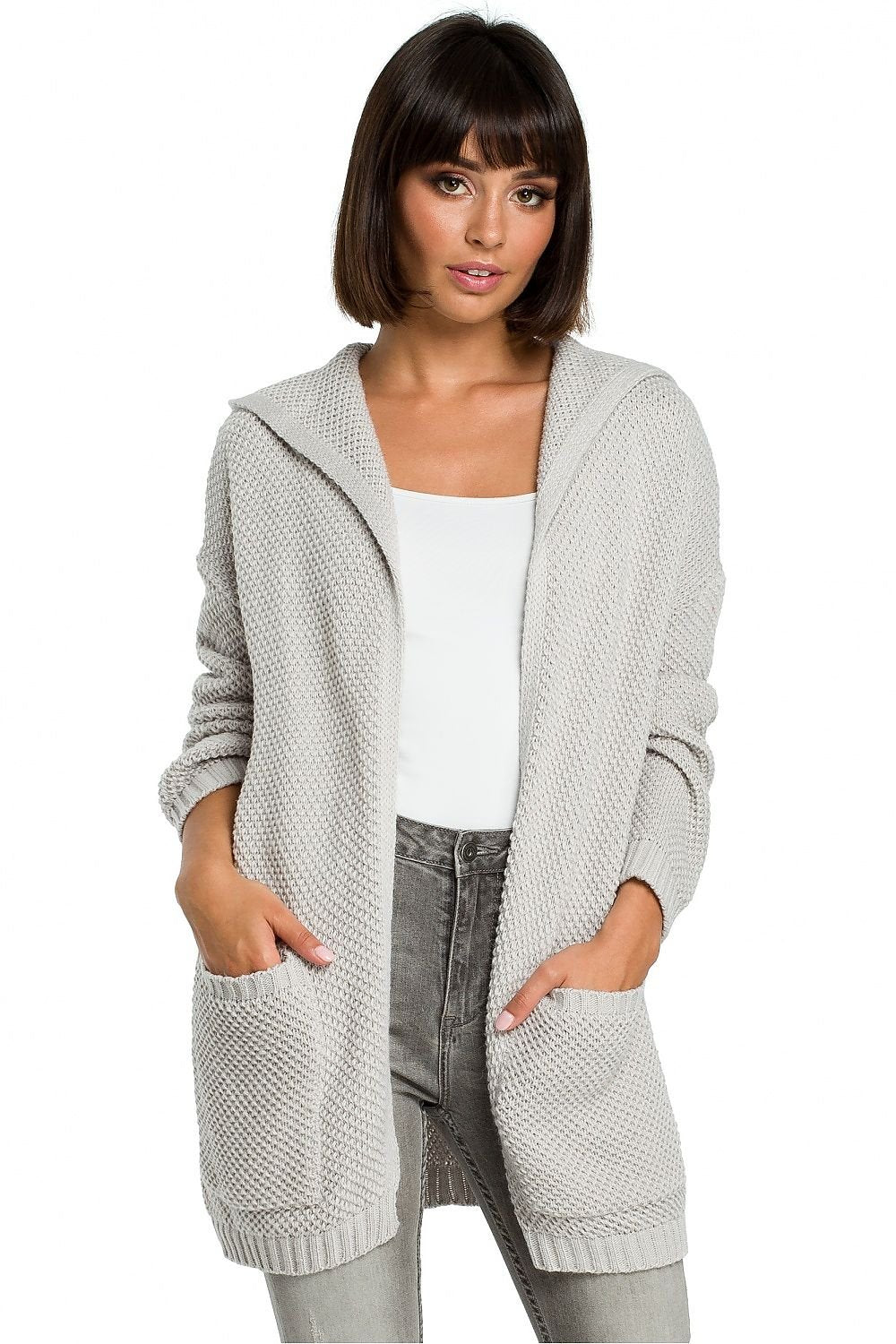 Mid Length Knitted Cardigan with Hood