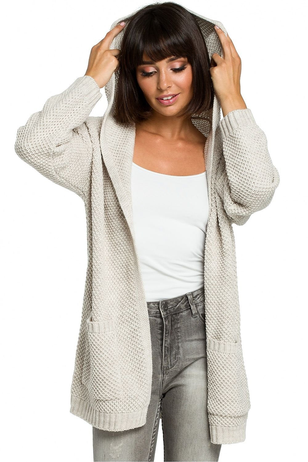 Mid Length Knitted Cardigan with Hood