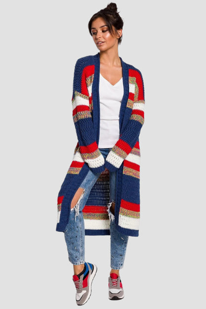 Thick Yarn Long Striped Cardigan