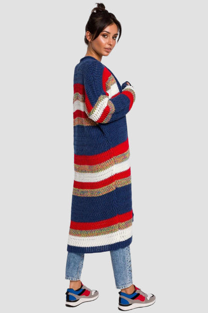 Thick Yarn Long Striped Cardigan