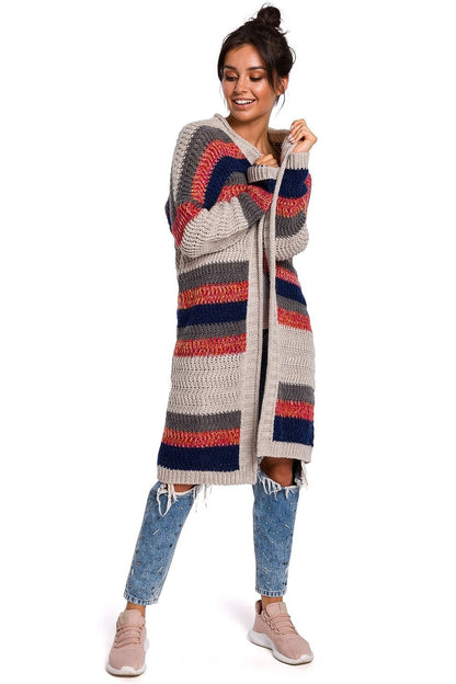 Thick Yarn Long Striped Cardigan