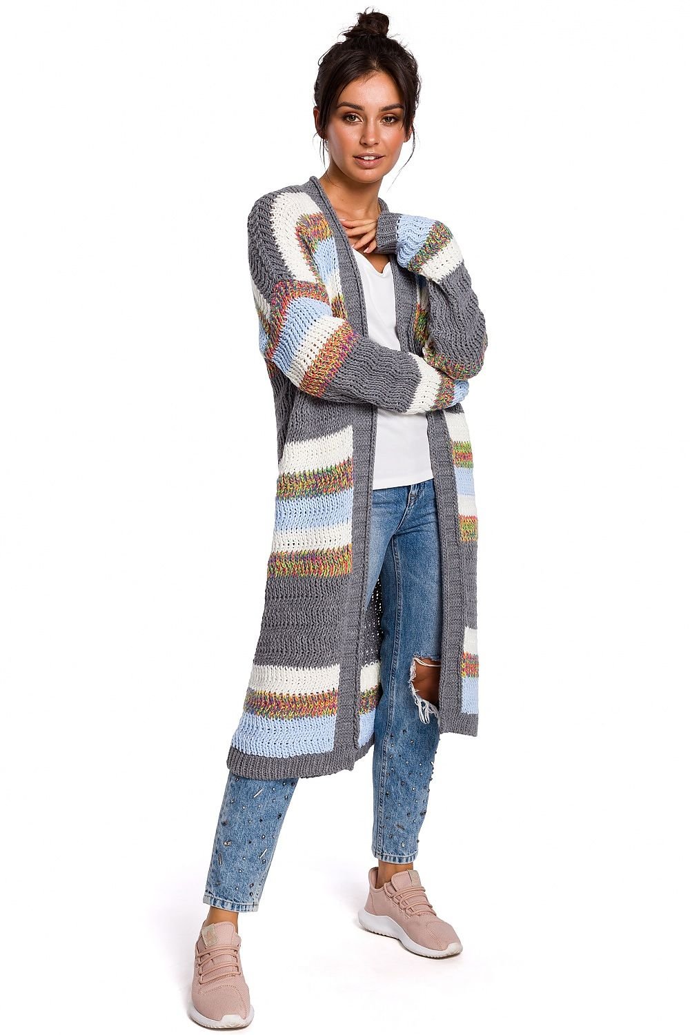 Thick Yarn Long Striped Cardigan