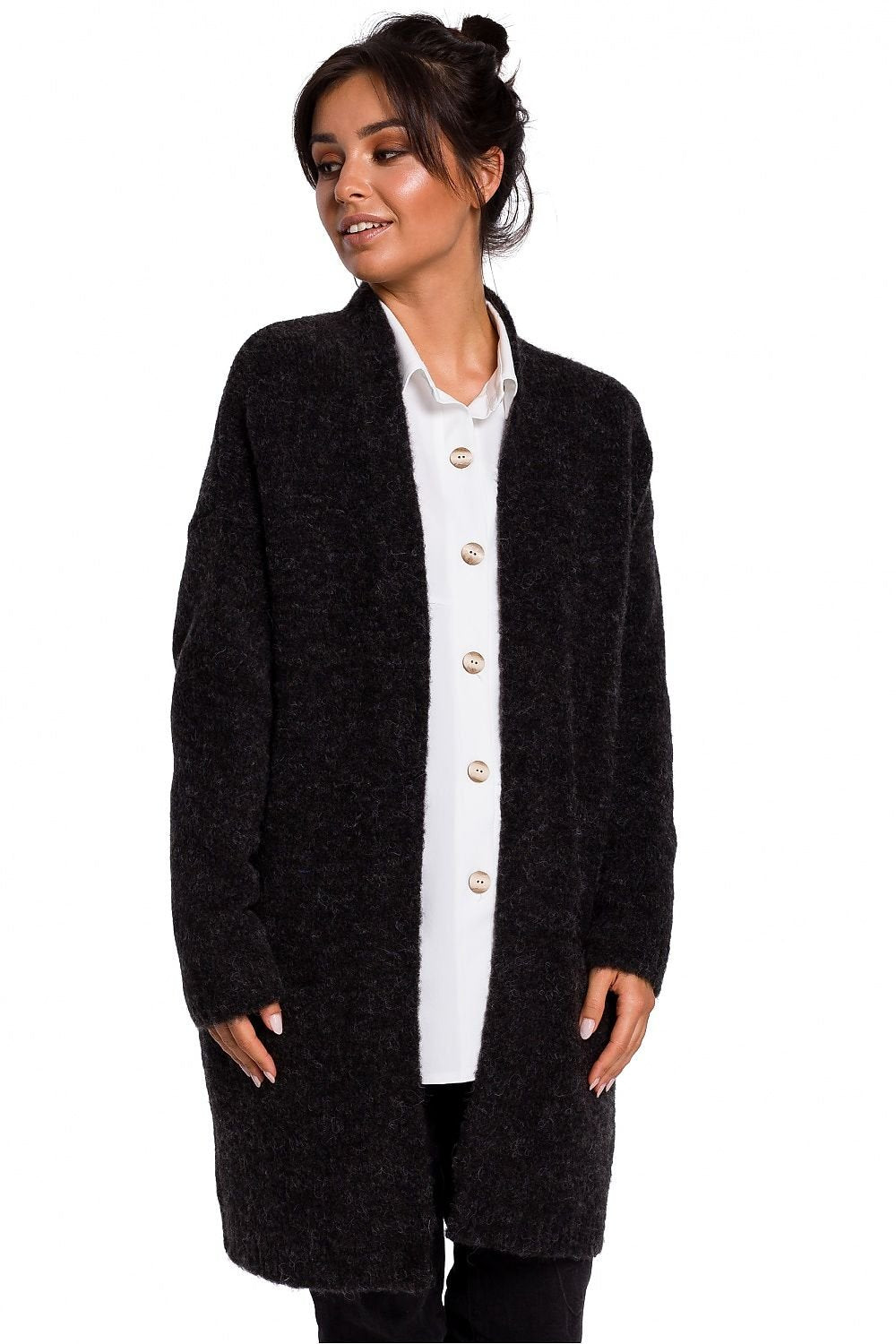 Yarn Wool Mid Cardigan with Pockets