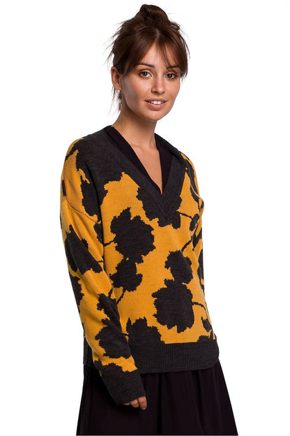 V-Neck Jumper with Floral Pattern