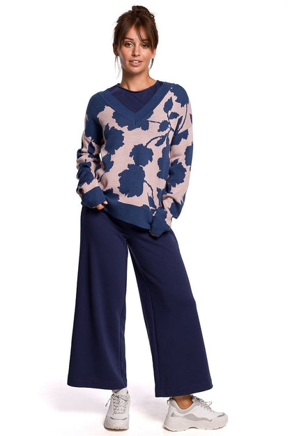 V-Neck Jumper with Floral Pattern