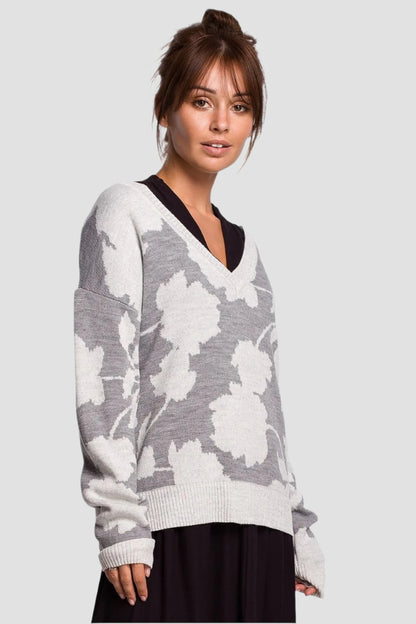 V-Neck Jumper with Floral Pattern