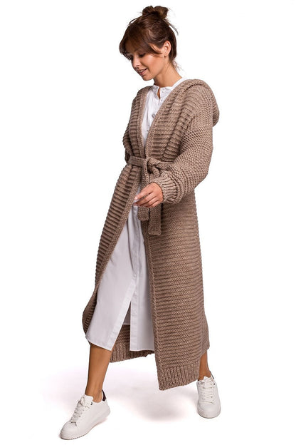 Long Hooded Cardigan with Belt