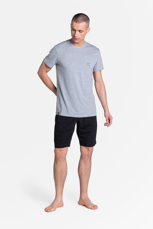 Grey V-Neck T-Shirt & Shorts Men's Pajama Set