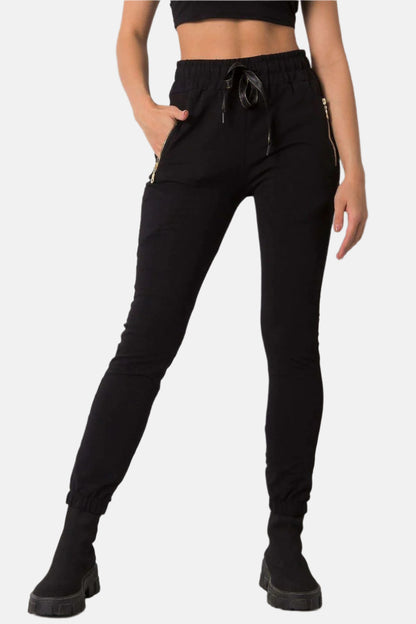 Zipper Pockets Track Pants Black