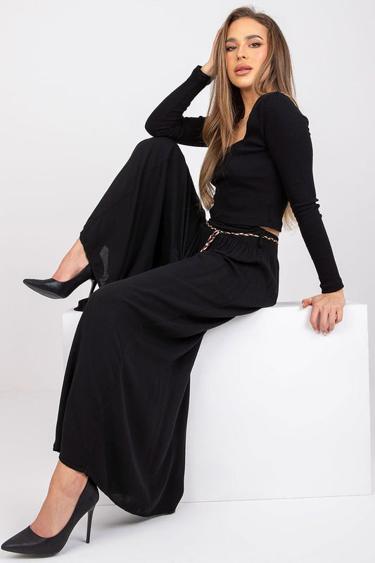 Tie Belt Wide Leg High-Waisted Pants