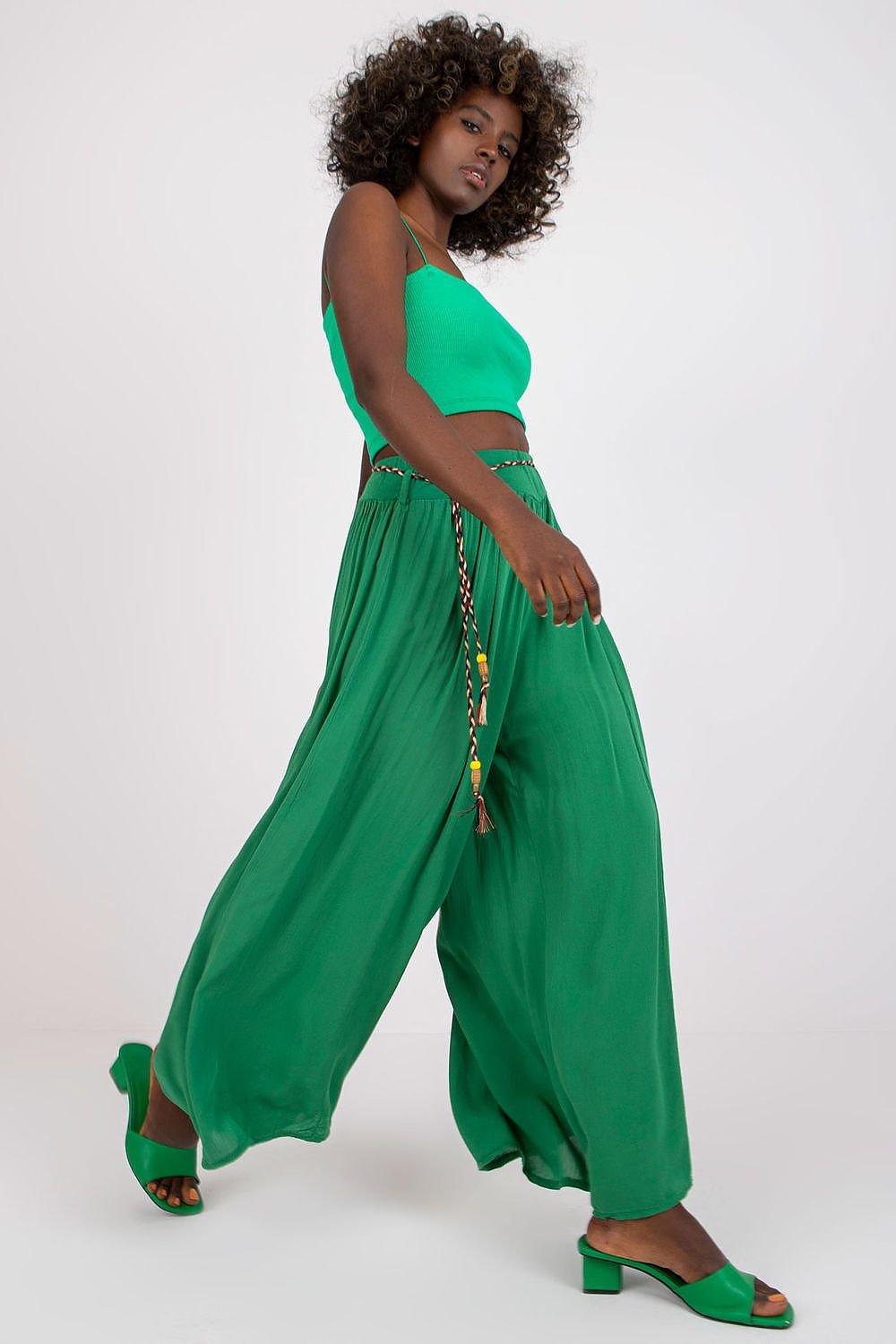 Tie Belt Wide Leg High-Waisted Pants