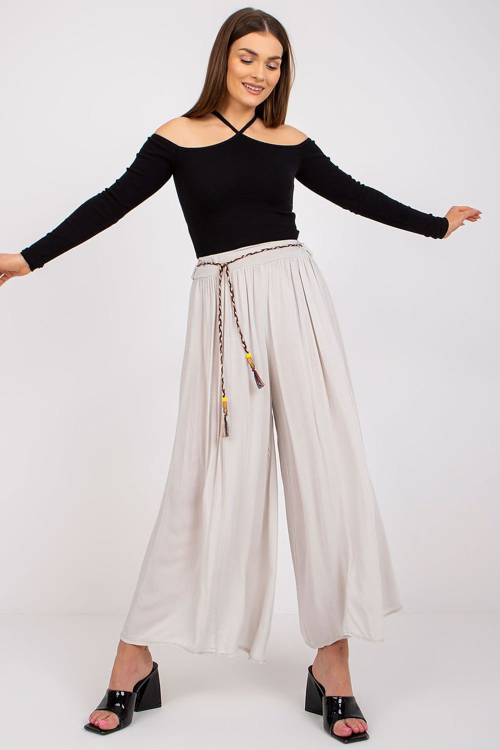 Tie Belt Wide Leg High-Waisted Pants