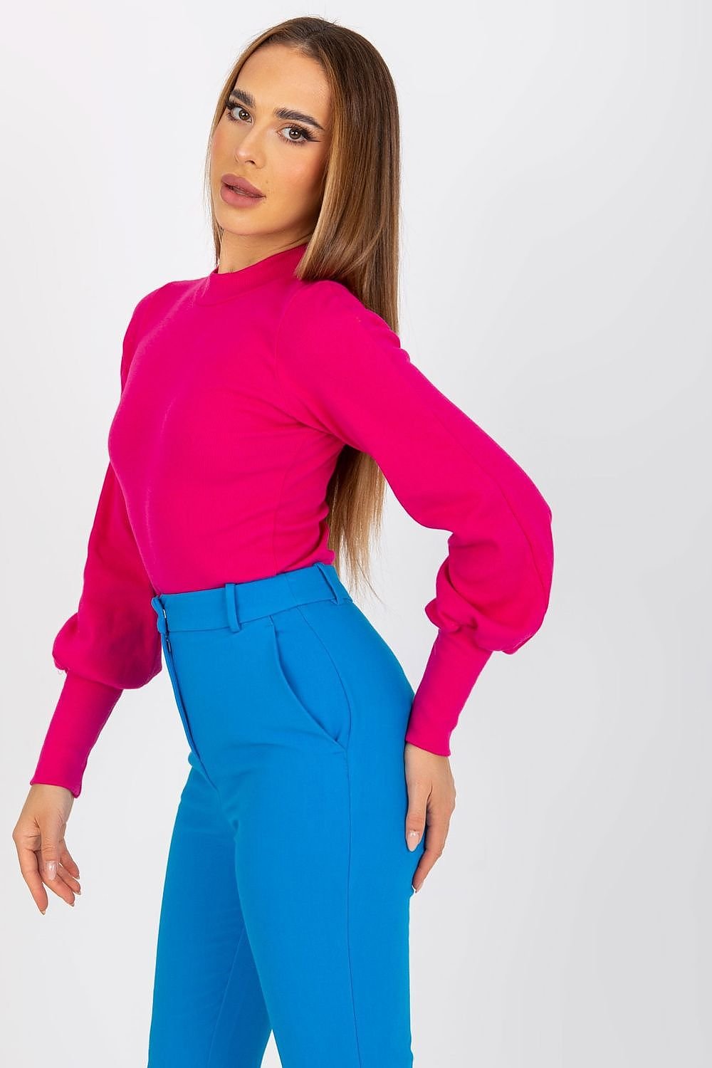 Ribbed Cuffs Long Sleeve Blouse