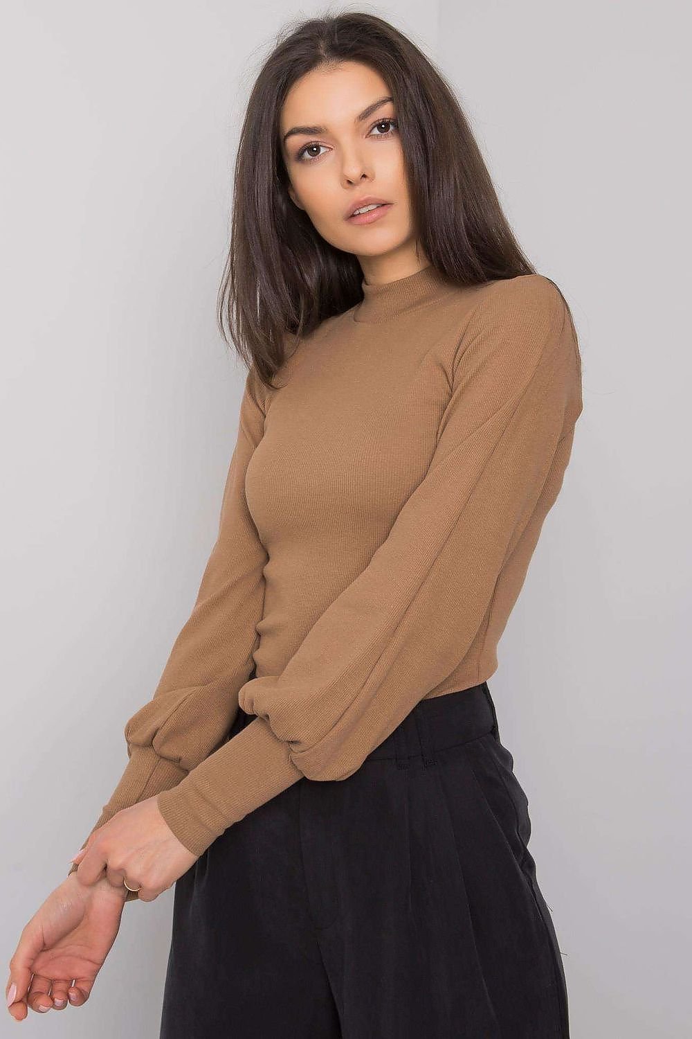 Ribbed Cuffs Long Sleeve Blouse