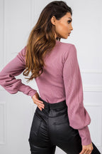 Ribbed Cuffs Long Sleeve Blouse